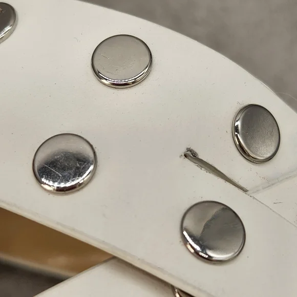 Michael Kors Heeled Sandals 7.5 White Woven Leather Irene Studded Silver New$195